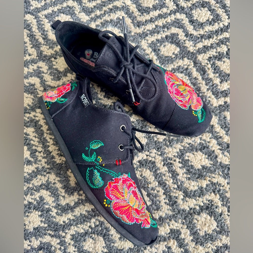 BOBS Floral Embroidered Memory Foam Shoes